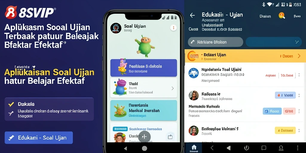 Tampilan antarmuka aplikasi 8SVIP dengan soal ujian yang terstruktur.