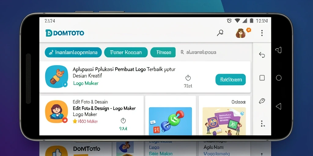 Antarmuka aplikasi DOMTOTO menampilkan berbagai fitur kreatif untuk logo.