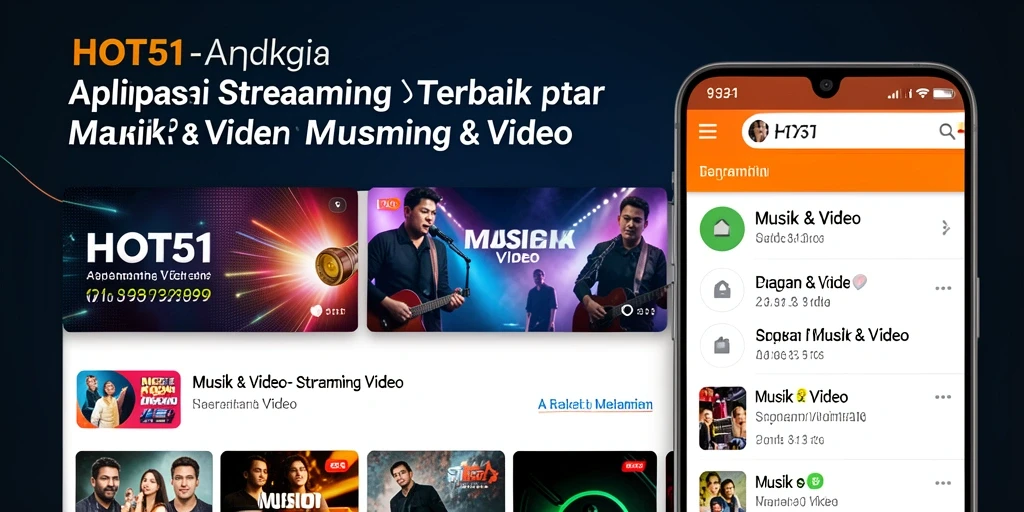Antarmuka aplikasi HOT51 yang menarik untuk streaming video.