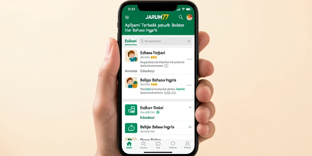 Antarmuka JARUM77 yang ramah pengguna untuk belajar bahasa Inggris.