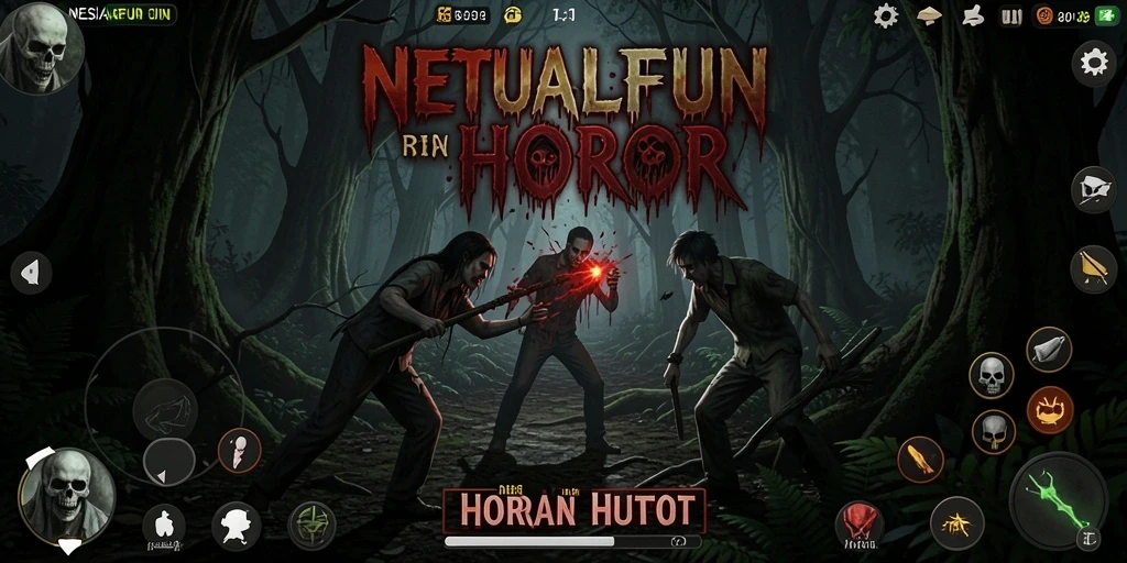 Antarmuka NESIAFUN yang menakutkan dan mendebarkan di tengah hutan horor.