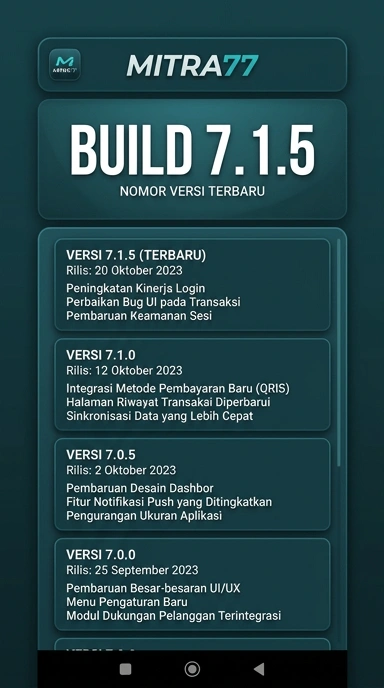 Riwayat Versi Aplikasi Mitra77 untuk Pengguna Android